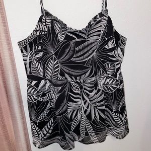 Banana Republic Black White Tropical Leaves Print Halter Tank Blouse Top Size S
